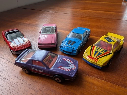 Vintage Matchbox model cars, Chevrolet Corvette Camaro Pontiac Firebird Cadillac