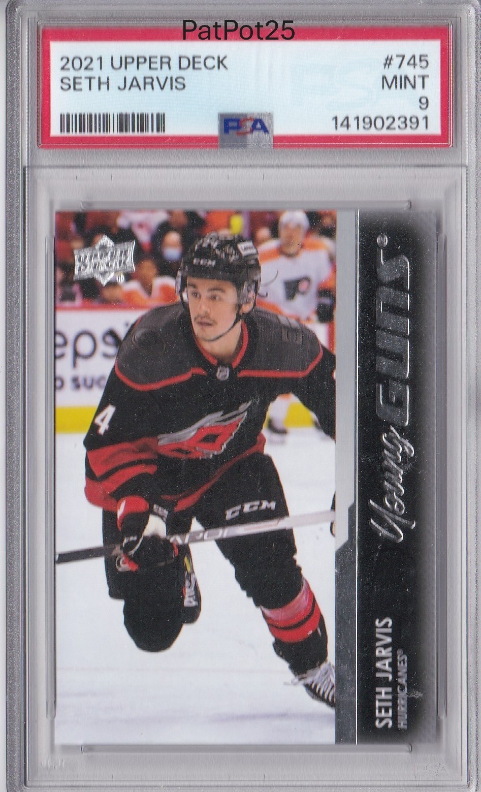 2021-22 Upper Deck 745 Seth Jarvis young guns PSA 9 Carolina Hurricanes view 1