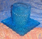 VTG cobalt blue square crystal saucer and cup — photo 1