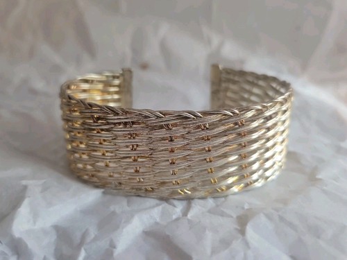 Vintage Sterling Silver 1" Wide Basket Weave Cuff Bracelet - 6 3/4"