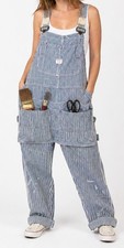 Vtg Big Mac Square Bak Striped Bib Overalls Carpenter/Crafters Pouch Double Knee
