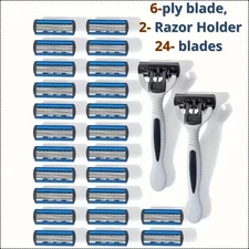 24 Stainless Steel 6 Blades Shaving Disposable Razors with 2 Handles for Men