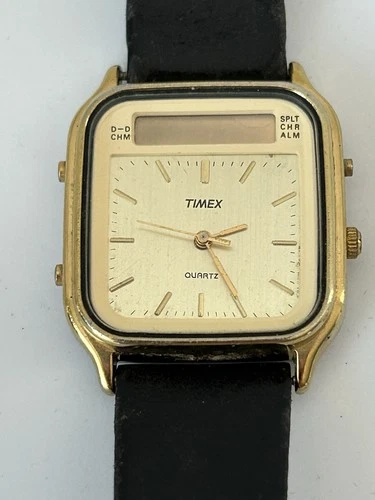 Vintage Timex Ana Digi Quartz Watch Gold Tone 31mm Needs Battery