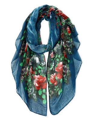 Lightweight Fashion Flowers Print Scarf Women's Cotton Wrap Shawl Head Scarf