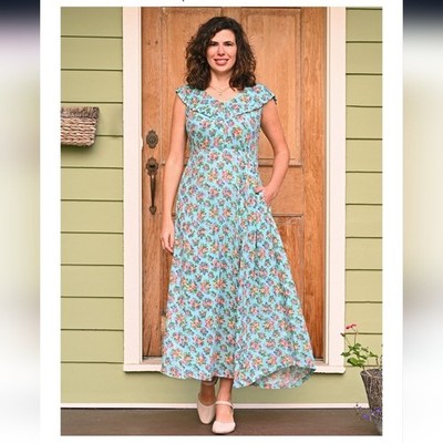 NWT April Cornell Elizabeth Garden Party Dress Aqua size XL | eBay