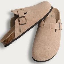 Unisex Suede Mule's Leather Buckle Slip on Footbed Home Clog Slippers Shoes