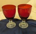 Pair Vtg Anchor Hocking Ruby Red Bubble Foot Water Goblets FREE SHIP
