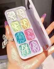 8 Color Face Cheek Highlighter Makeup Palette Shimmer Glitter Iridescent Mult...
