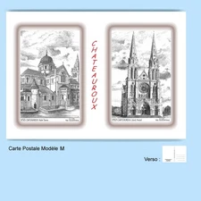 CP M 36005-011 POSTCARD 2 DRAWINGS 36 CHATEAUROUX