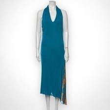 VERSACE ATELIER Haute Couture Runway Teal Blue Halter Medusa Dress 90's Y2K RARE