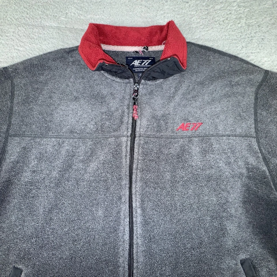 Vintage American Eagle Jacket Mens Large Gray Full Zip Fleece Coat AE77 Logo - Image 2 of 4