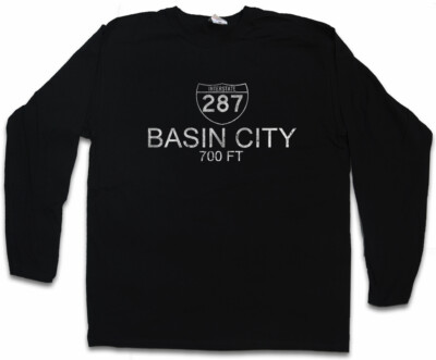 Basin City Herren Langarm T-Shirt Road Sign Symbol Logo Interstate Street