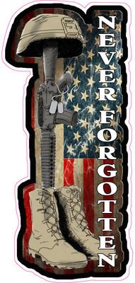 Battle Field Cross Never Forgotten Decal  16'' x 7.5''