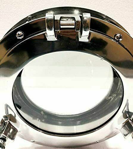 12'' Chrome Marine Canal Porthole-Door Window Both Side Round Glass Wall Decor - Picture 7 of 7