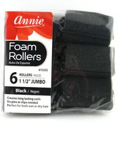 ANNIE JUMBO 1-1/2" FOAM HAIR ROLLERS - BLACK - 6 PCS. (1065)
