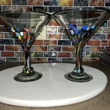 Margarita / Martini / Cocktail Glasses: Hand Blown Multi-Color Design: Set of 2