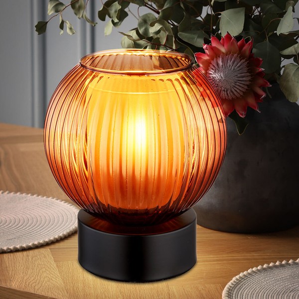 Tischlampe Nachttischlampe Tischleuchte Schwarz Glas Schlafzimmerlampe Bronze-image