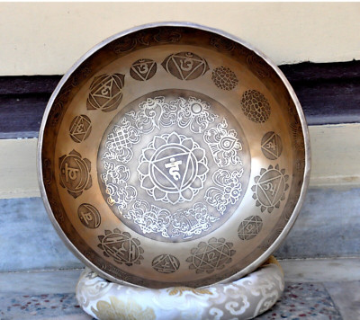 7 Chakra Carved Singing bowl-13 inches Diameter-Handmade-7 chakra Balance bowl