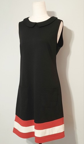 Revival Black Sleeveless Shift Dress Red & White Trim Size 10 Retro 60's Swing - Picture 2 of 9