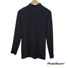 Neiman Marcus Black Wool Rib Knit Mock Neck Sweater Long Sleeve Medium