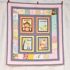 New handmade baby toddler crib quilt patchwork monkey giraffe cuddly flannel