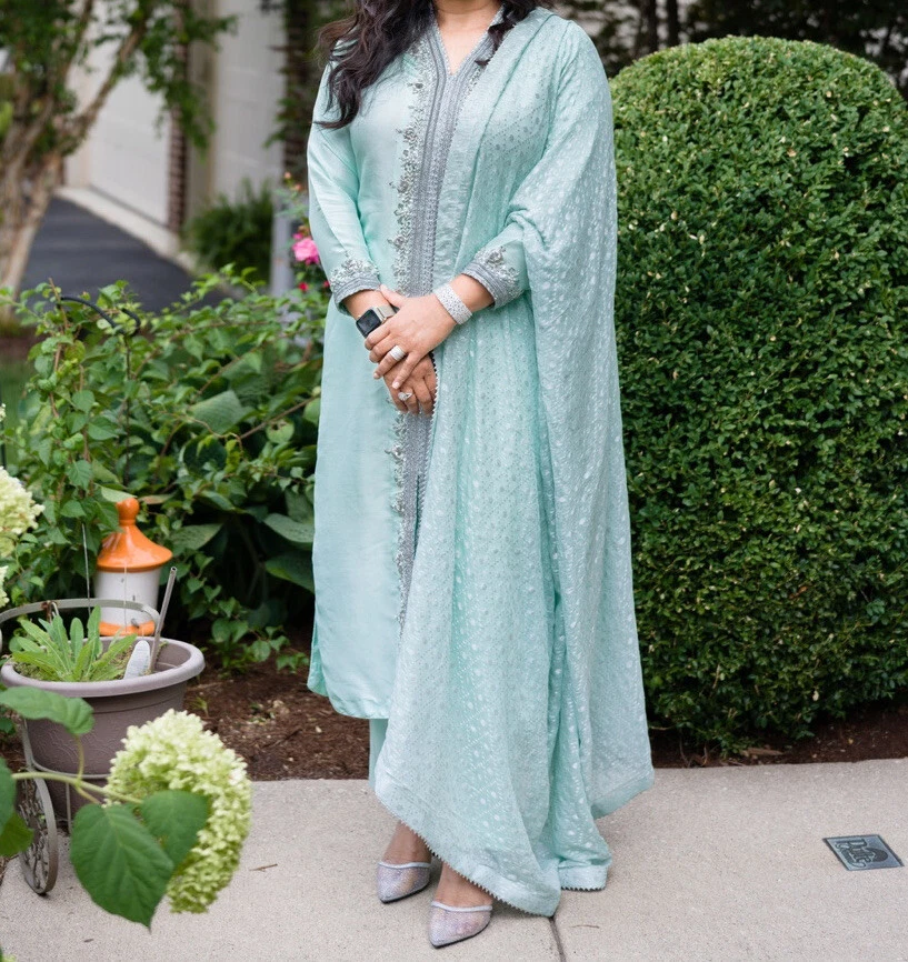 HANDMADE RAW SILK LIKE SUFFUSE  Sana Safinaz Asim Jofa SALWAR KAMEEZ MARIA B - Image 2 of 4