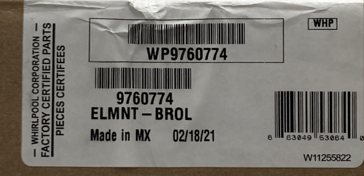 NEW GENUINE WHIRLPOOL WP9760774 BROIL ELEMENT