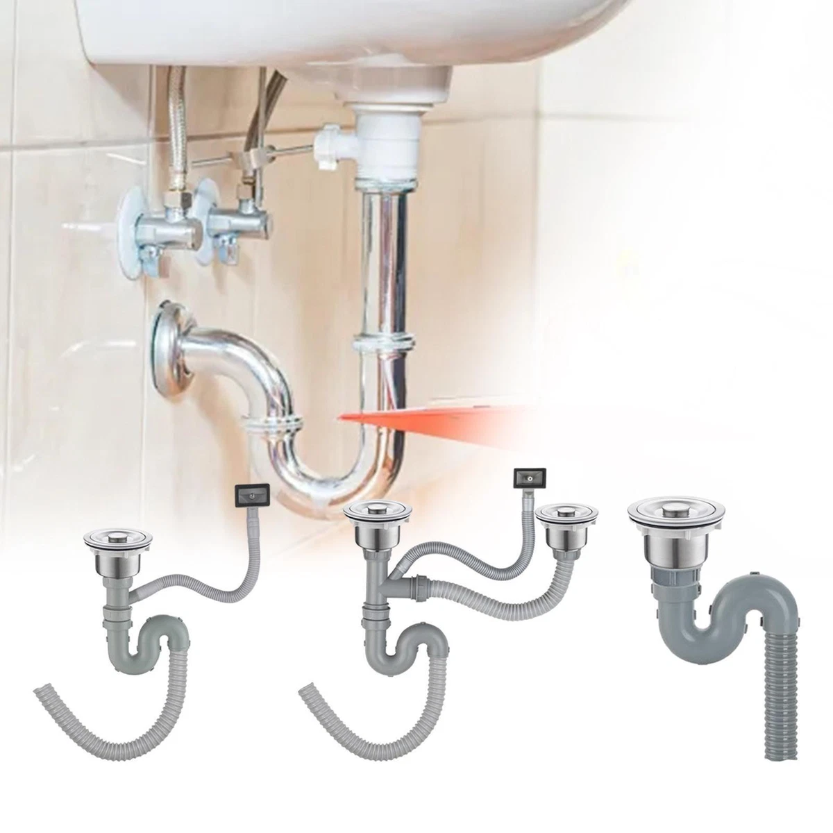 Kitchen Sink Drain Pipe Sink Drain Assembly Drain Filter Sewer Pipe Drainage
