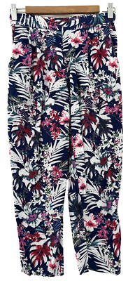 NEW LOOK.  BLAUE BUNT SOMMER KURZE HOSE. TASCHEN & 1/2 STRETCHBUND. Größe 8