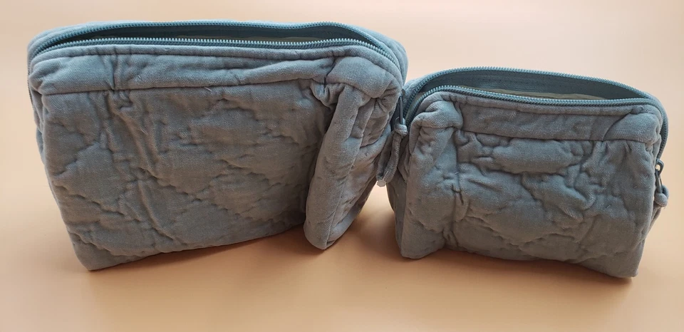 Pottery Barn бриллиант выстеганный бархат косметичка "R" пыльный синий макияж набор из 2 - Изображение 3 из 4