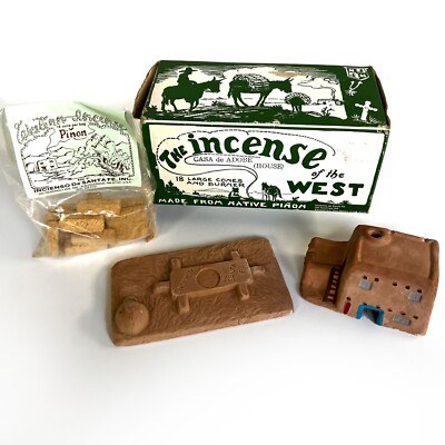 Vtg Incense of the West Terracotta MINI CASA Burner Native Piñon Pine Bricks