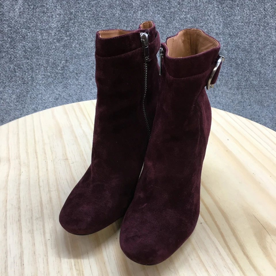 Calvin Klein Boots Womens 5.5 Cedrica Side Zip Ankle Bootie Burgundy Suede Heels - Image 3 of 4