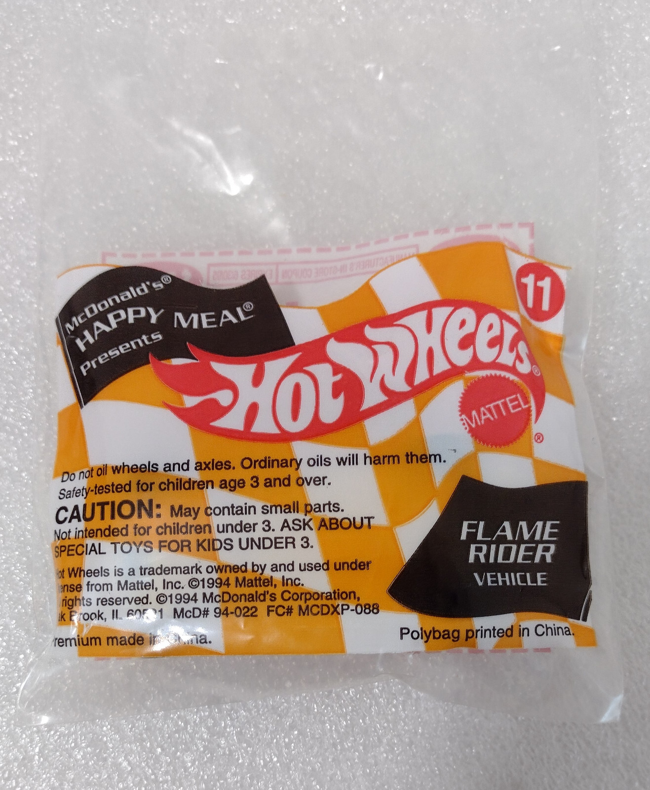 Vintage 1994 McDonalds Hot Wheels Flame Rider Vehicle Car 11 Happy Meal Toy