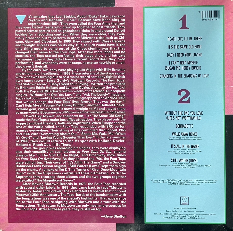 Four Tops- Songs From Motown 25th Aniversary Special Vinyl LP 5314ML - Image 2 of 4