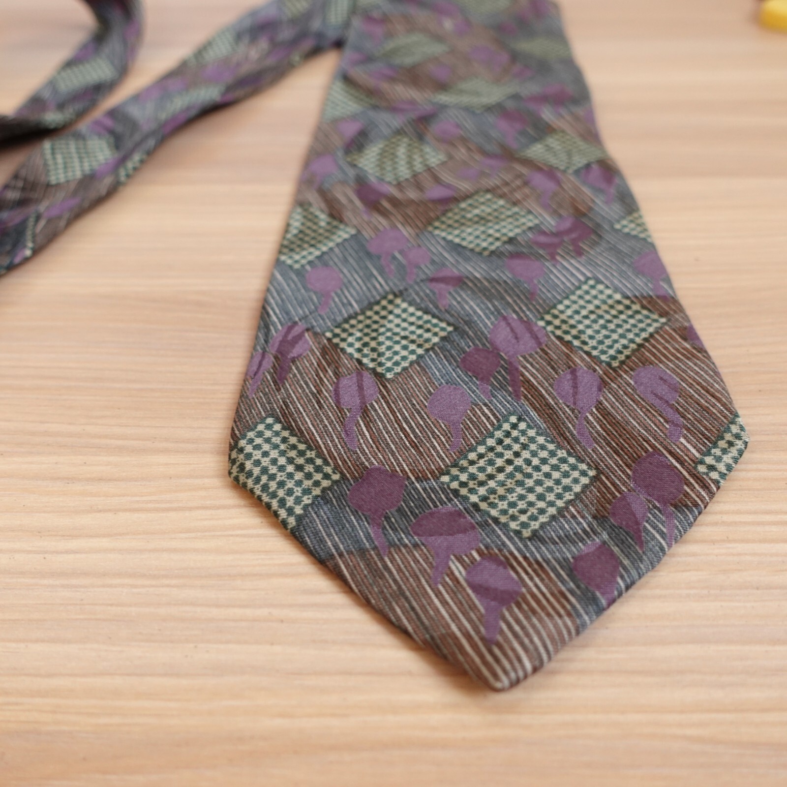 Men Patchwork Tie Blue Abstract Geometric Art Sil… - image 5