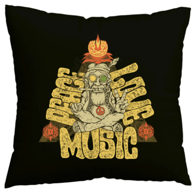 Kissenbezug PEACE LOVE MUSIC TECHNO JAZZ FUNKY SOUL TRANCE FESTIV Schwarz 601880