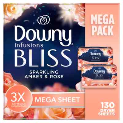 4-Pack Downy Infusions Mega Dryer Sheets, Laundry Fabric Softener, BLISS
