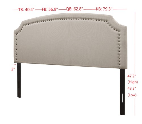 King Size Headboard Warm Gray Upholstered with Nailhead Trim Adjustable Heights - Picture 4 of 12