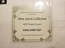 Hem Stitch Collection 400 Thread Count WHITE King Sheet Set