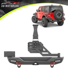 With Spare Tire Carrier For 2018-2025 Jeep Wrangler JL JLU Unlimited Rear Bumper