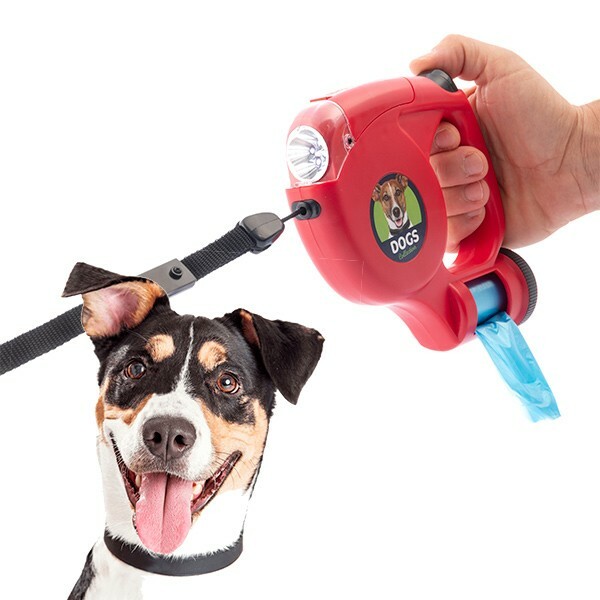 Laisse pour chien rétractable 5 m avec lampe LED et sacs pour éviter les dangers de l'obscurité