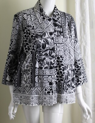 New Drapers & Damons Sz 14 XL Black White Chic All Embroidered Panel Jacket