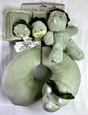 New KELLY BABY Dino 3 PC Travel Set, Neck Pillow, Seat Belt Covers, Plush Rattle