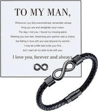 To My Man Infinity Leather Bracelet Husband Gifts from Wife I Love You Forever a
