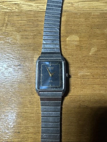 Seiko SX Tank Watch Men Stainless Blue Dial  Rectangle 5Y00-5000