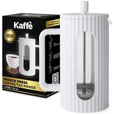Kaffe French Press Coffee Maker (34oz / 1L) - Borosilicate Glass and BPA-Free...