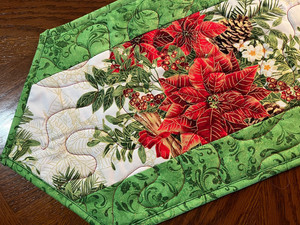 Handcrafted - Quilted Table Runner -NEW Christmas 2026 Poinsettias and Floral