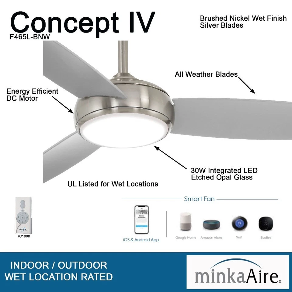 Concept IV - 54 Inch Ceiling Fan with Light Kit-White Finish-White Blade Color - Image 3 of 4