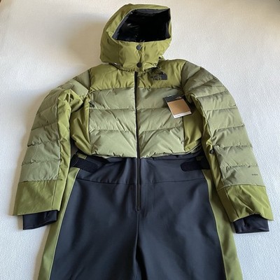 The North Face Off The Clock One Piece Ski Suit Women XL Green Down Waterproof