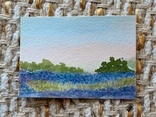 ACEO Original Bluebonnet Landscape Watercolor 2.5”x 3.5” by Ruby H